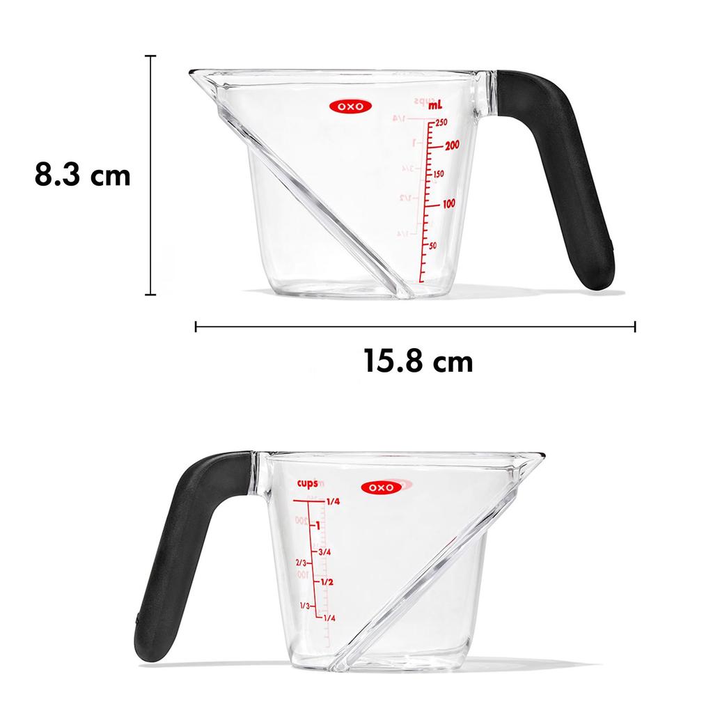 Мерный стакан OXO, новый тип, угловой мерный стакан, маленький, 250 мл, можно использовать в микроволновой печи и мыть в посудомоечной машине, термостойкий, изготовлен из тритана