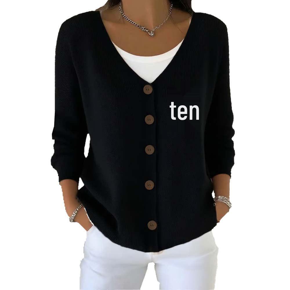 V-Neck 5-Button Printed Cardigan Sweater