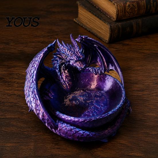 Подарки для любителей драконов 3D-печатный поднос для украшений, Фэнтезийный ключница, Готический держатель для хранения ключей и мелочей на стол, Средневековый подарок для фанатов Черная статуэтка