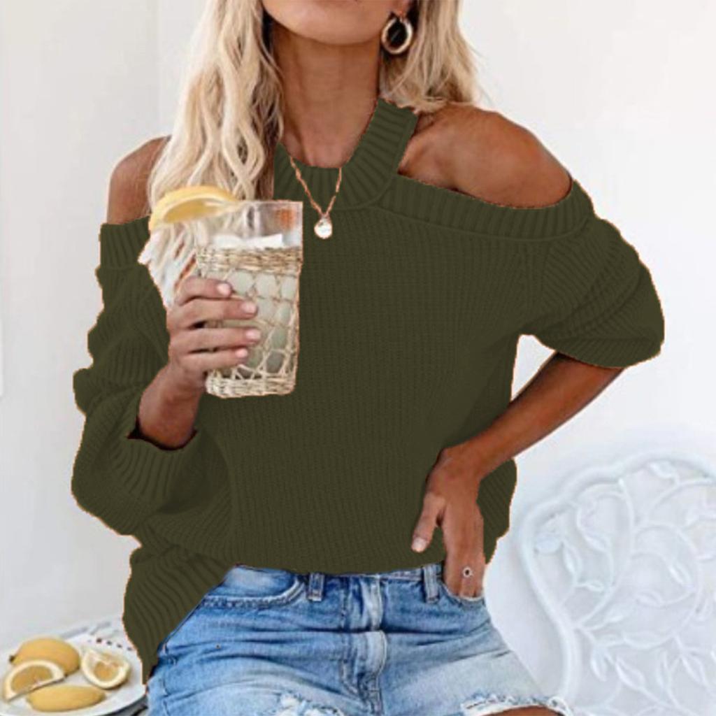 Women's Solid Color Sexy Off Shoulder Loose Knit Sweater Top