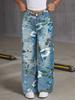 European & American Floral Print Women's Straight-Leg Jeans - Casual Fashion N002