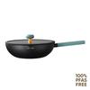 Lanmi Non Stick Wok Pan with Lid Titanium Ceramic Pan Aluminum Alloy Stir-fry Pan Flat Bottom Pow Wok Pan For All Stovetops LM02