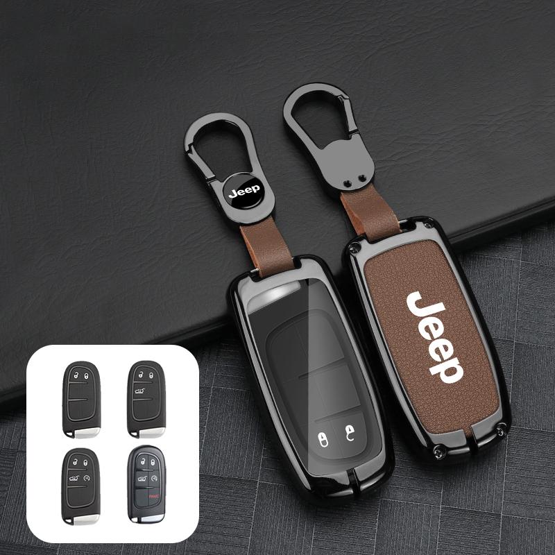 Zinc Alloy Leather Car Key Case for Jeep Grand Cherokee WK2 Wrangler JK Commander Renegade Compass Auto Accessories