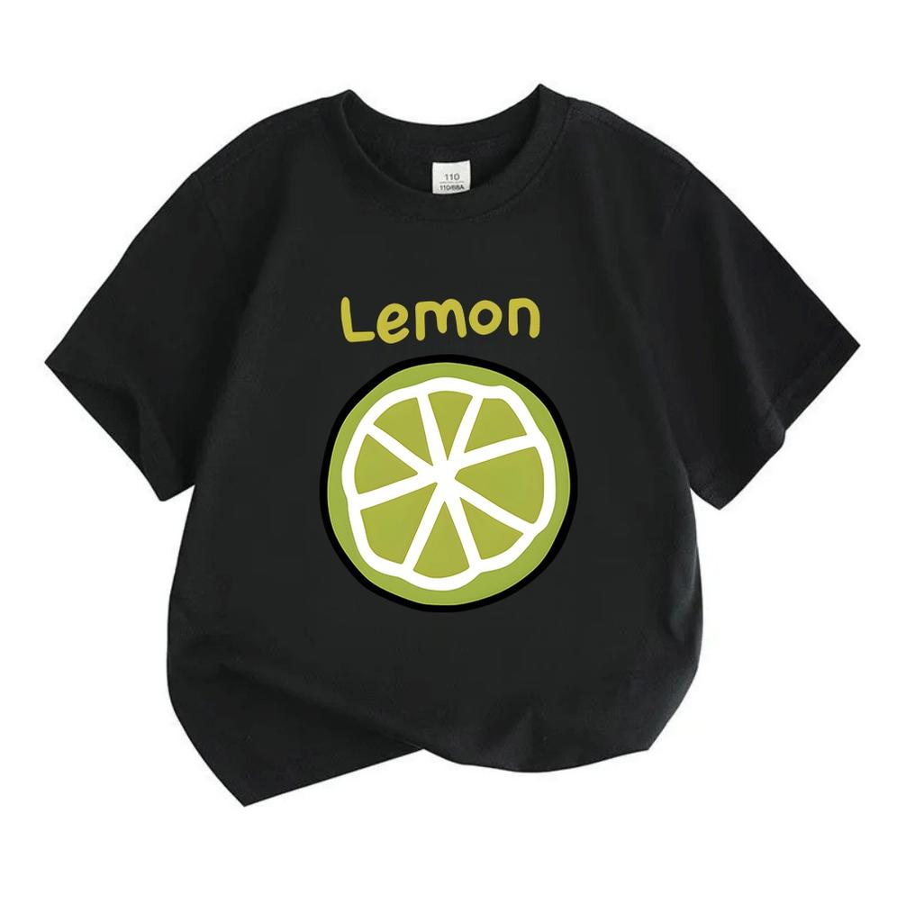 Unisex Kids 100% Cotton Crew Neck Short Sleeve T-Shirt, Cute Lime Lemon Slice Print Casual Tees for Boys Girls Summer Soft Breathable Daily Wear Tops