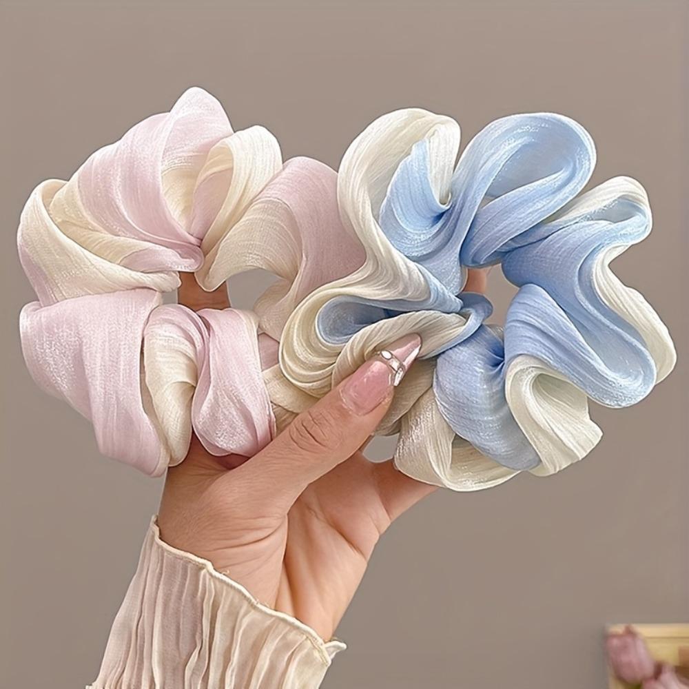 2pcs Elastic Chiffon Gauze Ponytail Holder Hair Rope Headband Elegant Gradient Hair Tie Scrunchies for Women