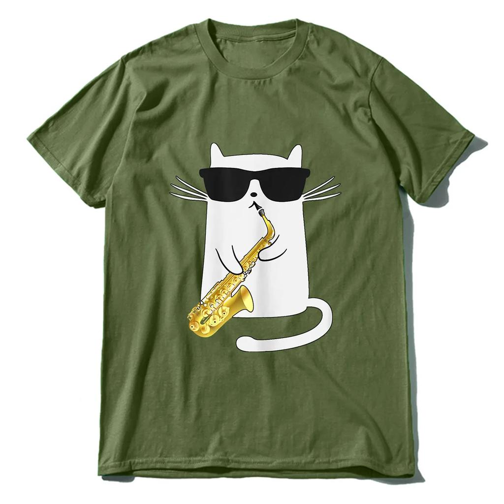 Oversized Casual Tee Clothing Streetwear Unisex 100 Cotton Funny Cat Shirt Saxophone Music Gift Men TShirt