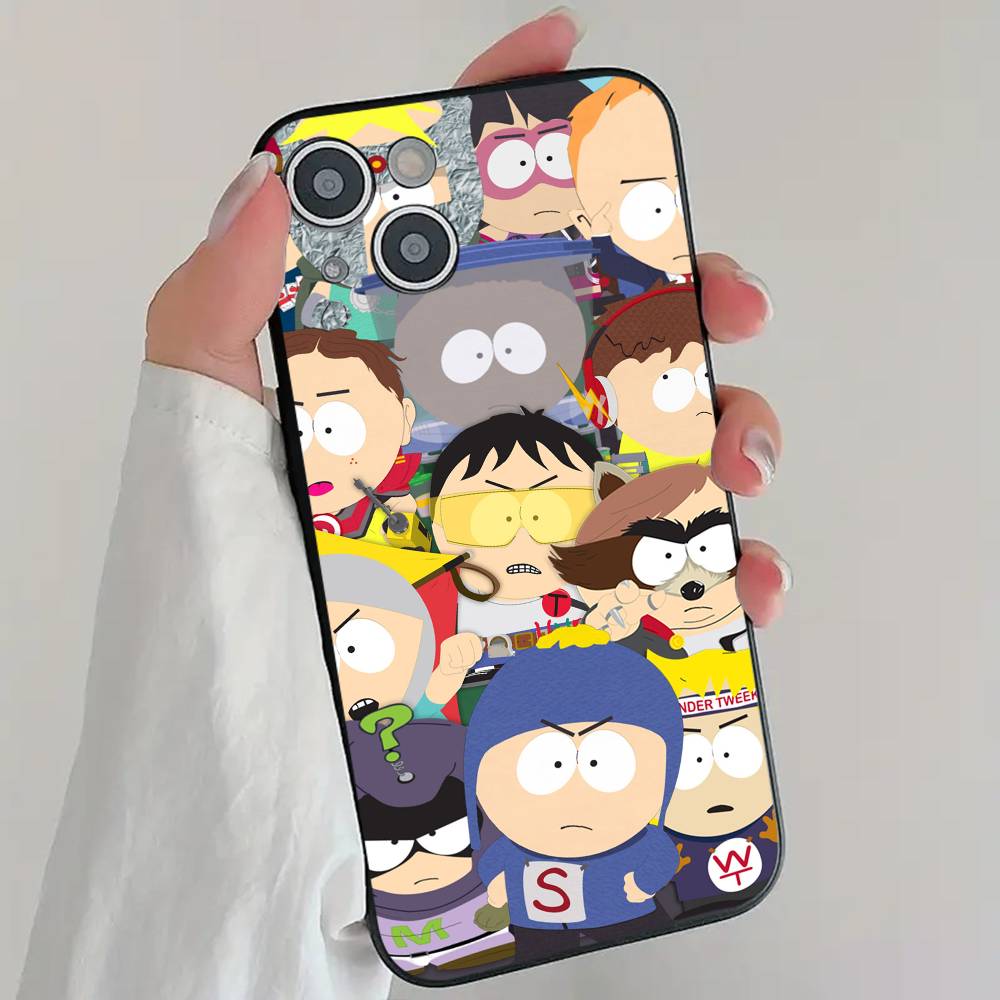 Anime S-South P-Park Phone Case Cool Black Silicone Soft For IPhone 16 15 14 13 12 11 X XR Plus Pro Max Plus