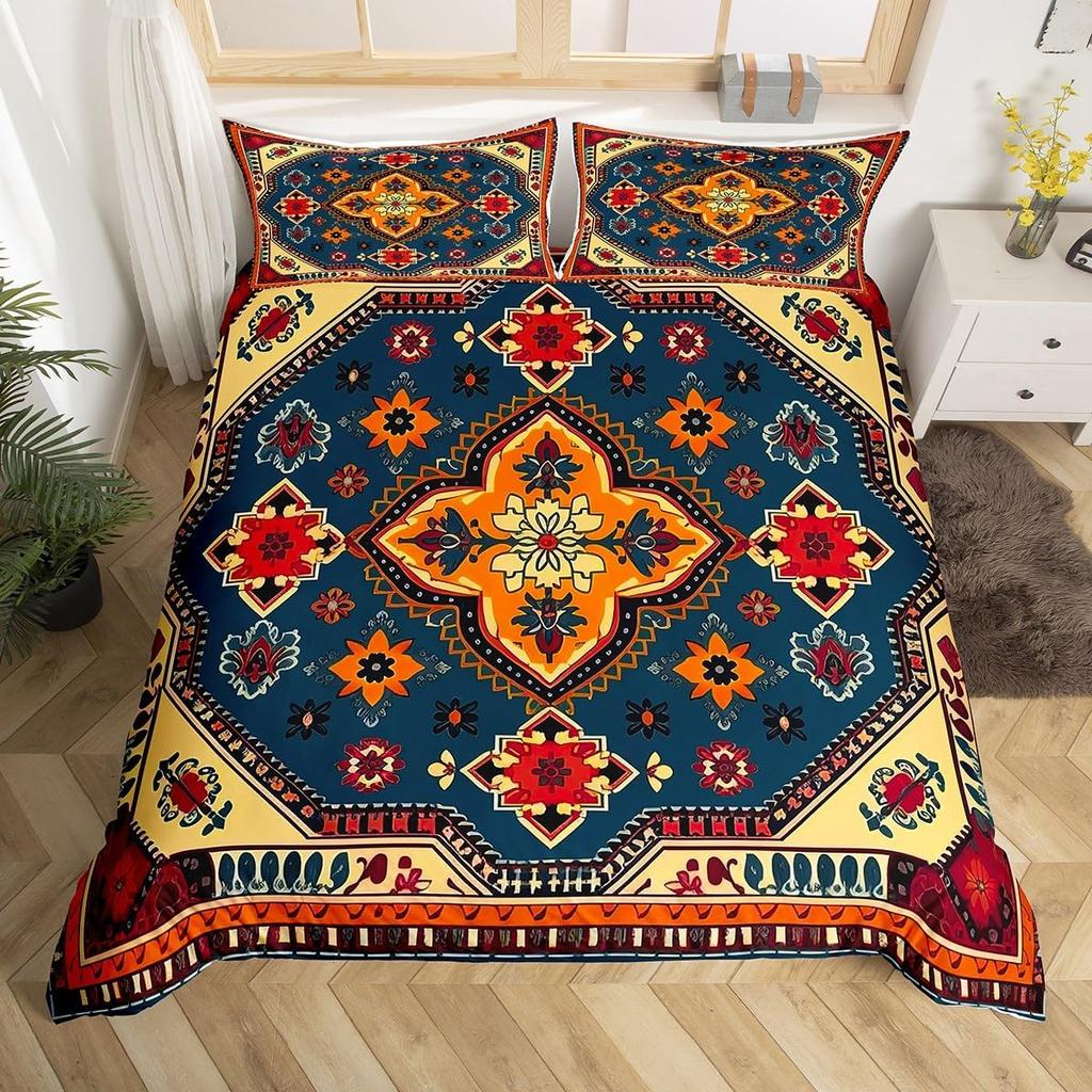 Винтажный цветочный значок Пододеяльник Размер Queen King Комплект постельного белья Мандала Богемный Пейсли Наволочка Легкий Мягкий Комплект из 3 предметов