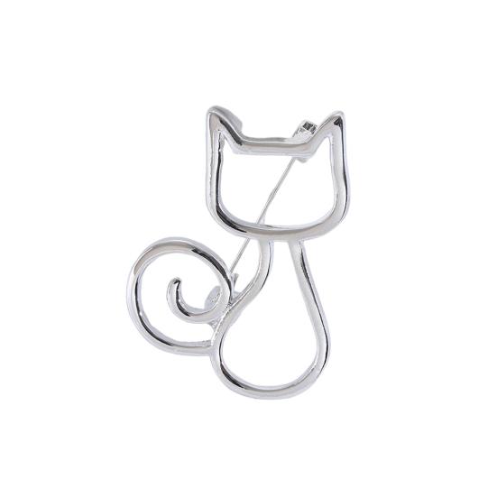 Women Brooch Hollow Kitty Shape Smooth Stainless Anti-slip Wear-resistant Coat Collar Hat Scarf Decoration Clothes Pin Business Events Garment Jewelry