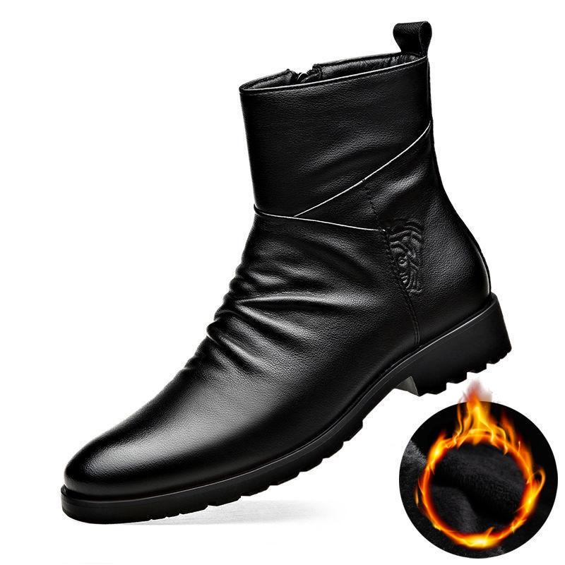 Ботинки «Челси», кожаная зимняя мужская обувь, английские модные кроссовки на молнии на молнии, противоскользящие сохраняющие тепло туфли Martin из телячьей кожи