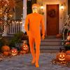 Halloween Dress Up Costume Face Open Costume, Unisex Full Body Orange Bodysuit with Beard Yellow And Eyebrows for Men Women, Adult Stretchy