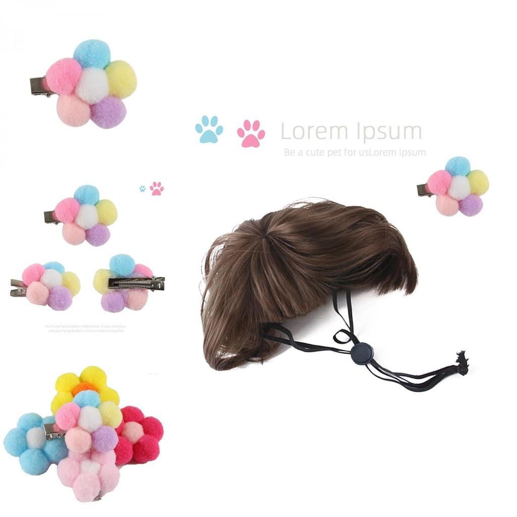 Delightful Brown Bob Wig For Dogs With Vibrant Flower Accessories For Weddings Birthdays And Holidays