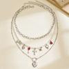 Imitation Pearl Bow Love Necklace Fashion Sweet and Cool Spice Girl Cross Pendant Accessories