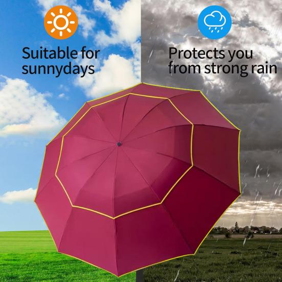 Очень большой складной зонт с двойным куполом, солнцезащитный, с защитой от ультрафиолета и светоотражающими полосами, ветрозащитный, 10-спицевый, водонепроницаемый, солнцезащитный, дождевой зонт