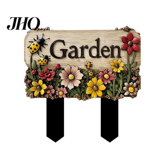 3D Effect Garden Sign Floral with Stake, Farmhouse Sign, Colorful Flowers Yard Outdoor Decoration Art Rustic Welcome for Home Pathway Planter