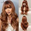 Красно-коричневые медно-рыжие длинные волнистые синтетические парики для женщин объемные волнистые парики с челкой термостойкие волосы для косплея