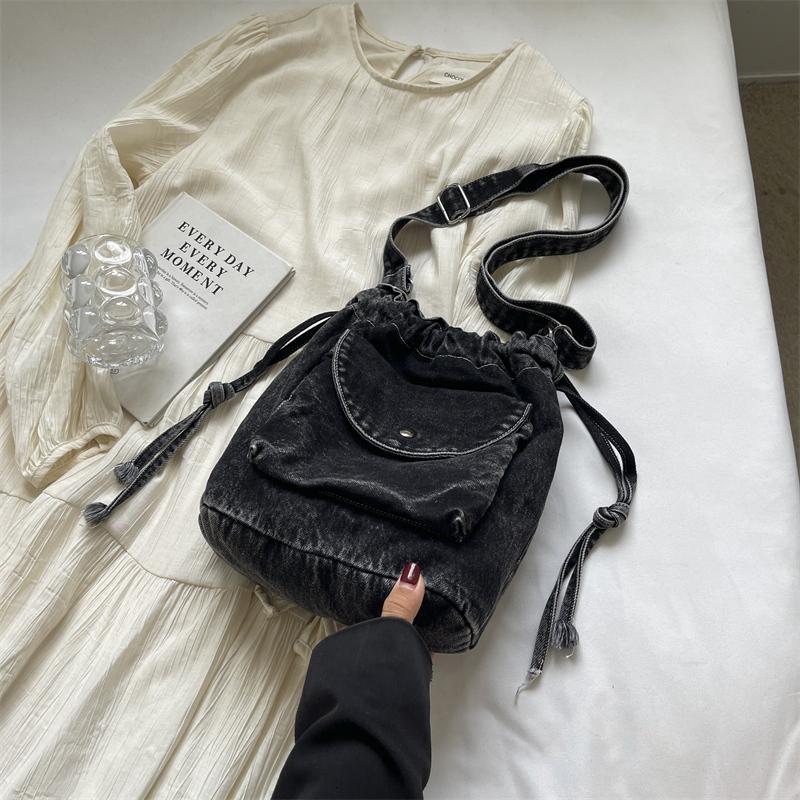 Плиссированная сумка-ведро Женская джинсовая сумка Маленькая сумка через плечо Сумка через плечо