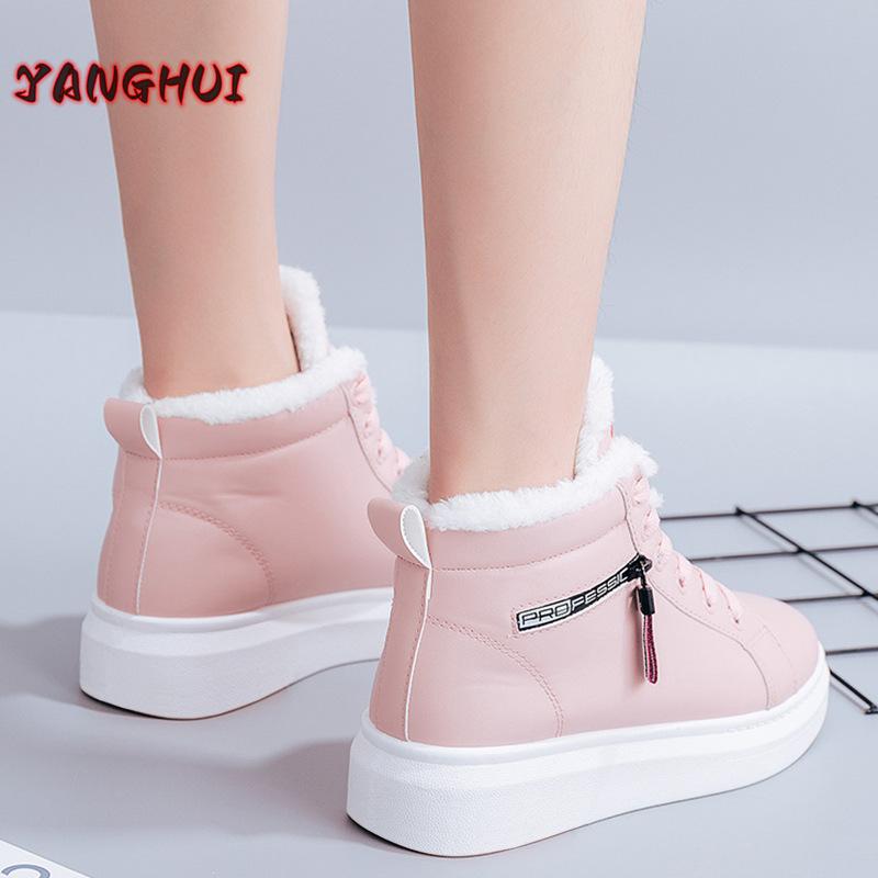 2024 Winter New Plush Round Toe Thick Soled Sneakers Women's Waterproof Comfortable Warm Snow Boots Light Outdoor Large Shoes
