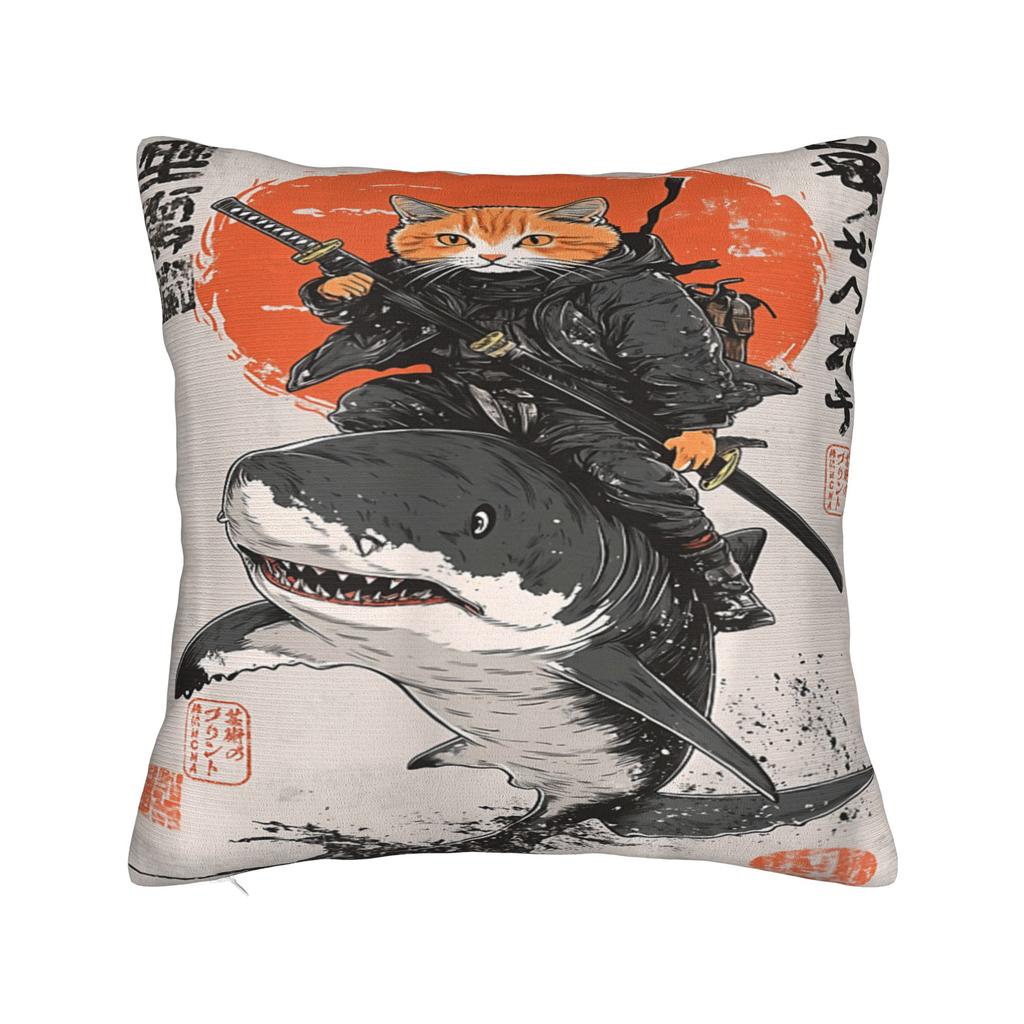 Ukiyo-E Art Japanese Cat Riding Pillowcases Retro Trendy Pillow Case For Living Room Bed Chair Comfy Pillow Cover