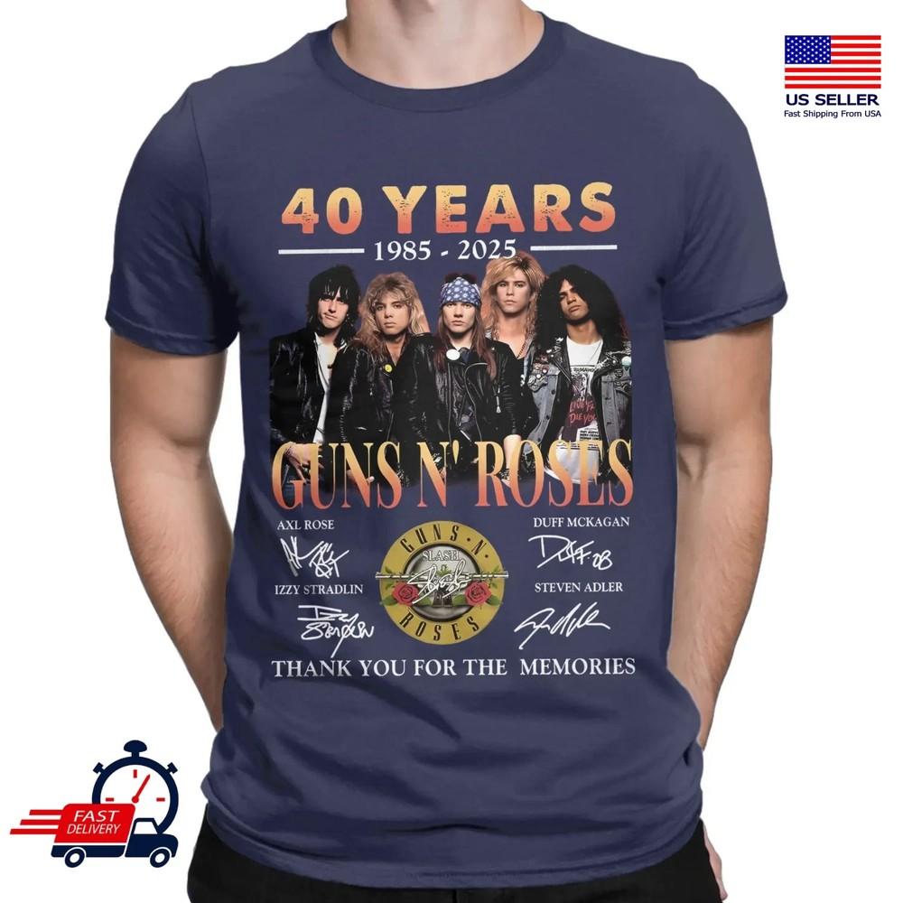 Футболка Guns N' Roses 40-летие, 1985-2025, Графическая футболка рок-группы, Унисекс футболка
