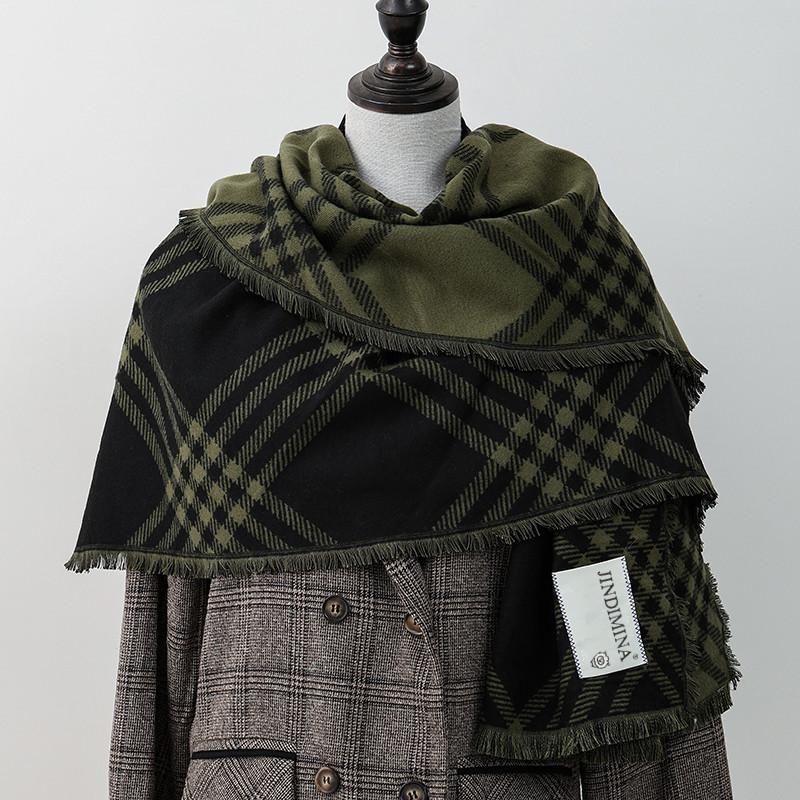 Double Sided Plaid Scarf for Women Winter Warm Wool Scarf Autumn and Winter Korean Style Cashmere Scarf with Atmosphere