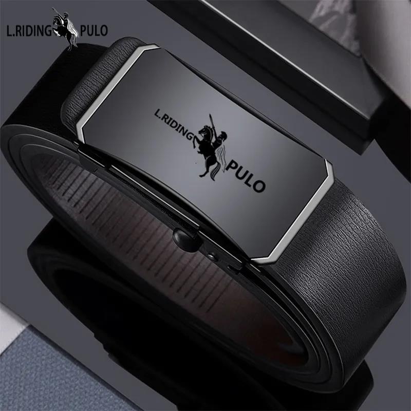 PULO Belt Men's Genuine Leather Automatic Buckle Trouser Belt Casual Personality