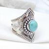 Твердое серебро 925 пробы, натуральный драгоценный камень Ларимар, дизайнерское кольцо ручной работы в богемном стиле, подарок на свадьбу, помолвку, ювелирные изделия