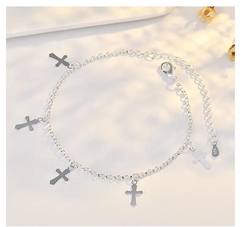 S925 pure silver cross bracelet for women, simple and fashionable chain for Women Birthday Lucky Gift
