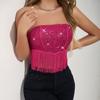 Casual Bead Splicing Strapless Tank Top Off-shoulder Fishbone Crop Tops Women Summer Chest Wrapping Camis  Fashion Tassel Bow Tube Female  Cropped