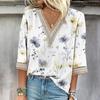 Women's Shirt Blouse Casual Loose Shirts  3/4 Sleeve Lace Print  V Neck Tops Print  Tops T-shirts Tee