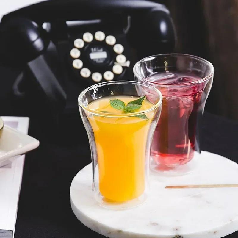 100 мл/200 мл/250 мл Двухслойные стаканы Высокое боросиликатное стекло Термостойкие кофейные чашки Прозрачная винная кружка Посуда для напитков