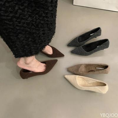 Французские черные туфли на высоком каблуке Остроносые женские туфли-лодочки Новые туфли из меха для работы Уличные удобные женские туфли-лодочки 2025 Zapatos