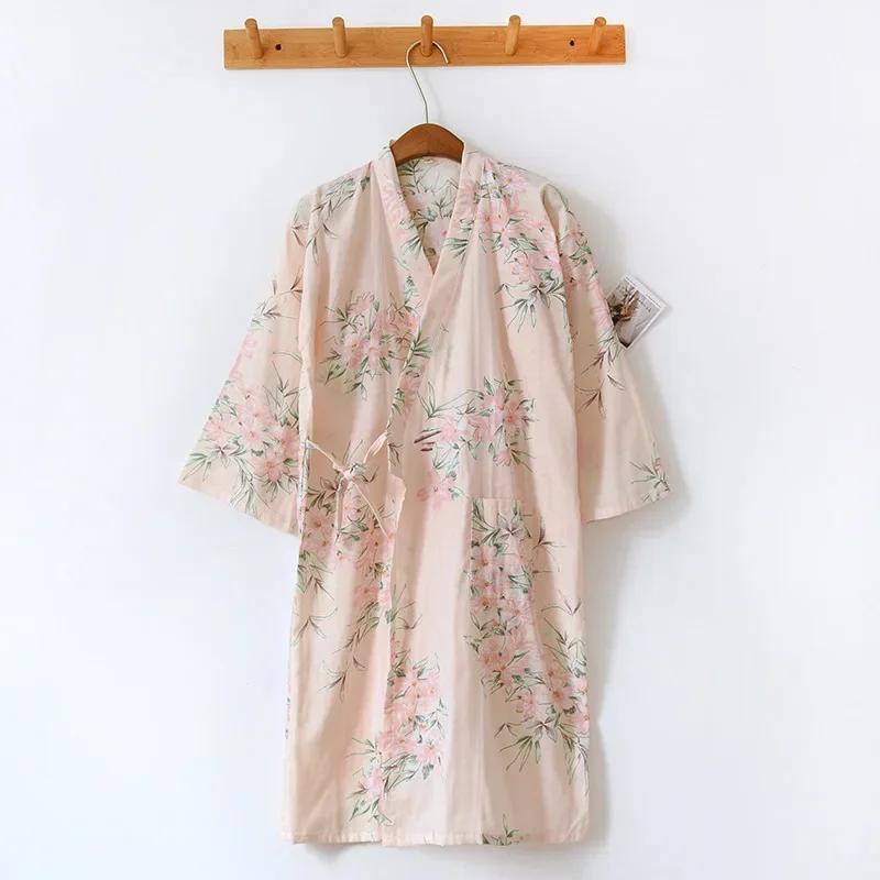 Женский хлопковый халат-кимоно, свободная домашняя одежда, пижамы, халаты для женщин, разноцветный кардиган с принтом, одежда для сна, женский халат