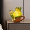 Drinking Frog Figurine Night Light Sitting On Cup Frog Decorative Lamp Resin Statue Figurine Home Office Bedroom Desktop Ornament