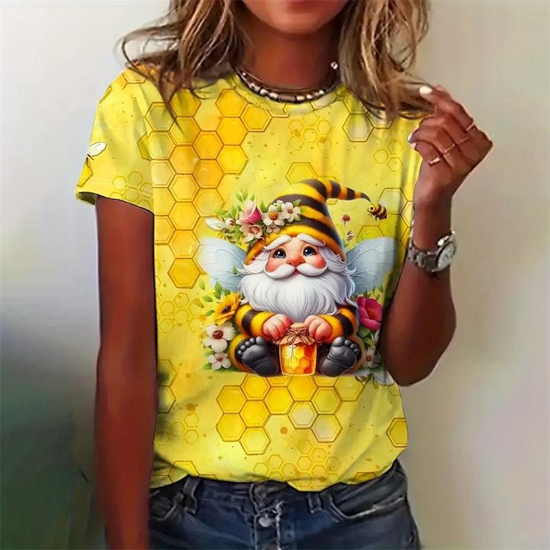 Футболка с рождественским снеговиком с 3D-принтом для женщин, футболки с цветочным принтом и павлином, летние свободные футболки с короткими рукавами и круглым вырезом