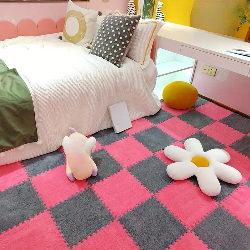 20 Pcs Plush Foam Interlocking Carpet Tiles Soft Shaggy Fluffy Floor Area Rugs Colorful Floor Protective Mats for Kids Room