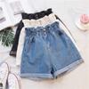 Plus Size Summer Women's Denim Shorts Harem Ruffle White High Waisted Shorts Elastic Waist Jeans for Women