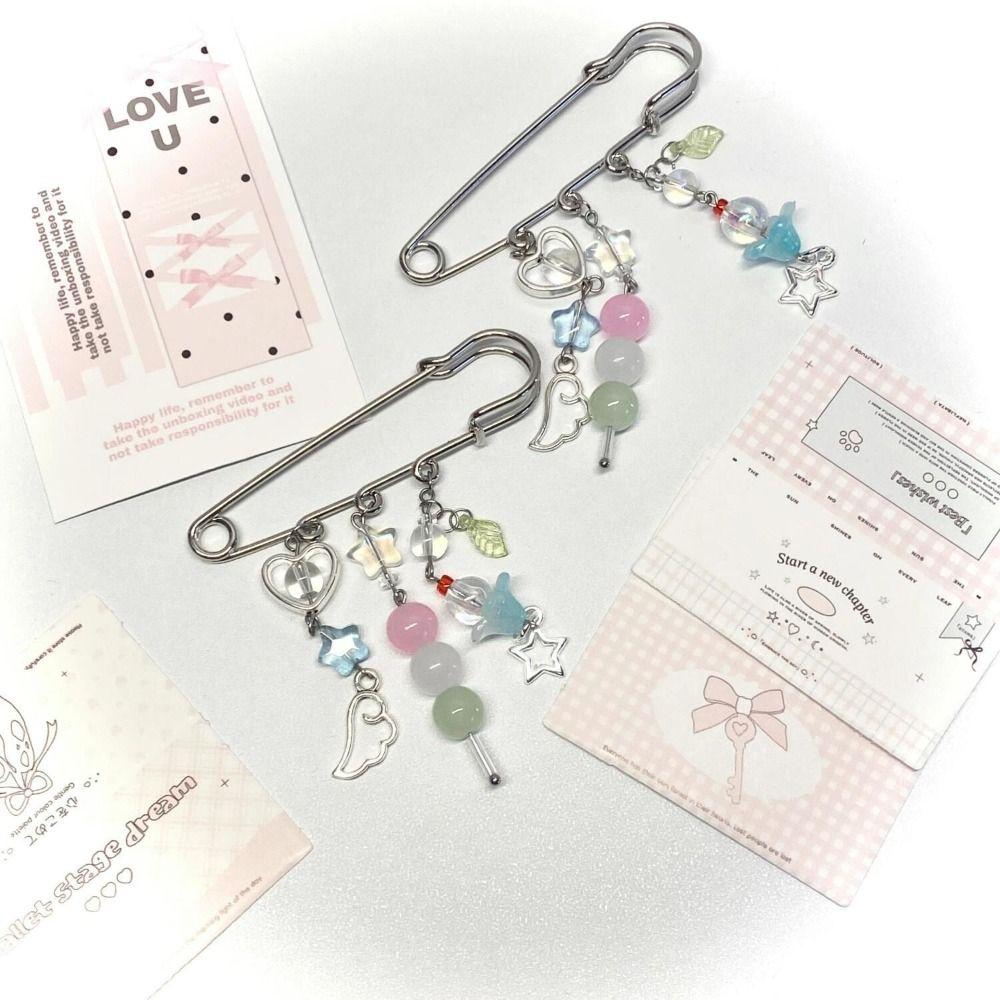 Handmade Beaded Bag Pins Bag Charm Beaded Brooch Fashion Outfit Y2k Stars Brooch Women Girls