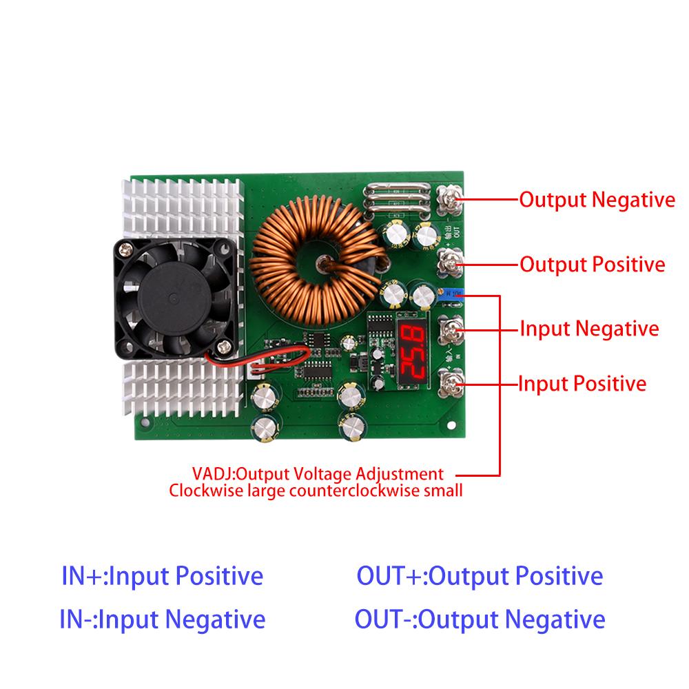 1000W High Power DC DC Adjustable Step-down Buck Voltage Converter Module 25V-90V To 2.5V-50V Digital Voltmeter with Led Display