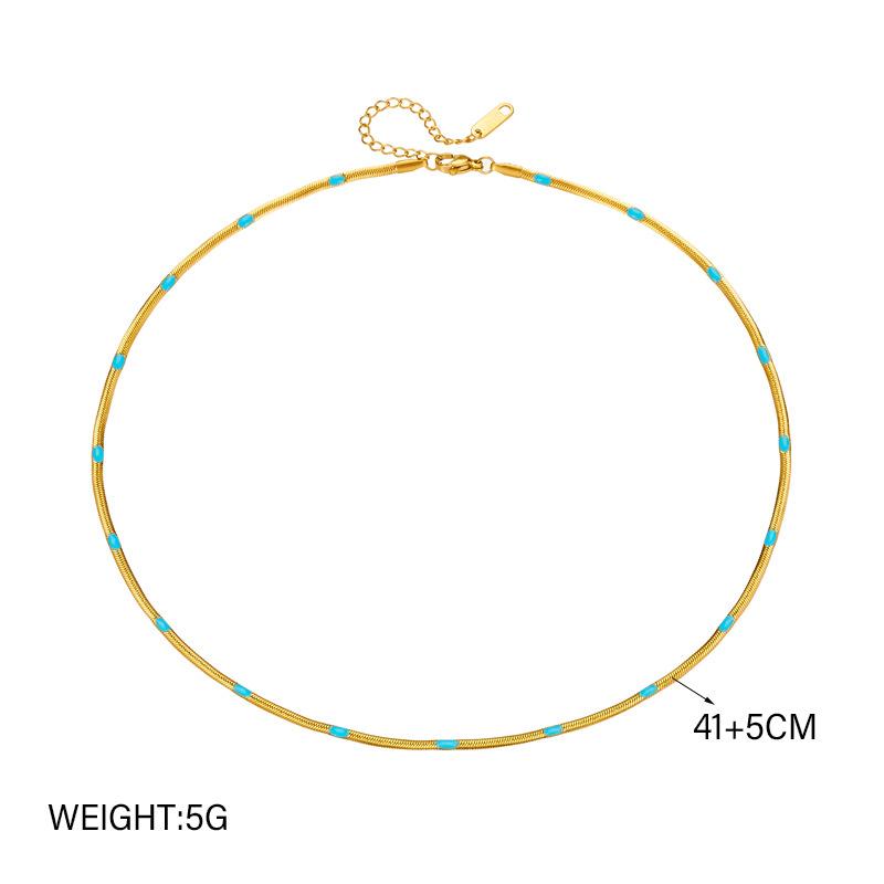 Minimalist Fashion Chains Necklaces Ethnic Style Blue Plain Necklace for Women Premium Gold-Plated Stainless Steel Jewelry