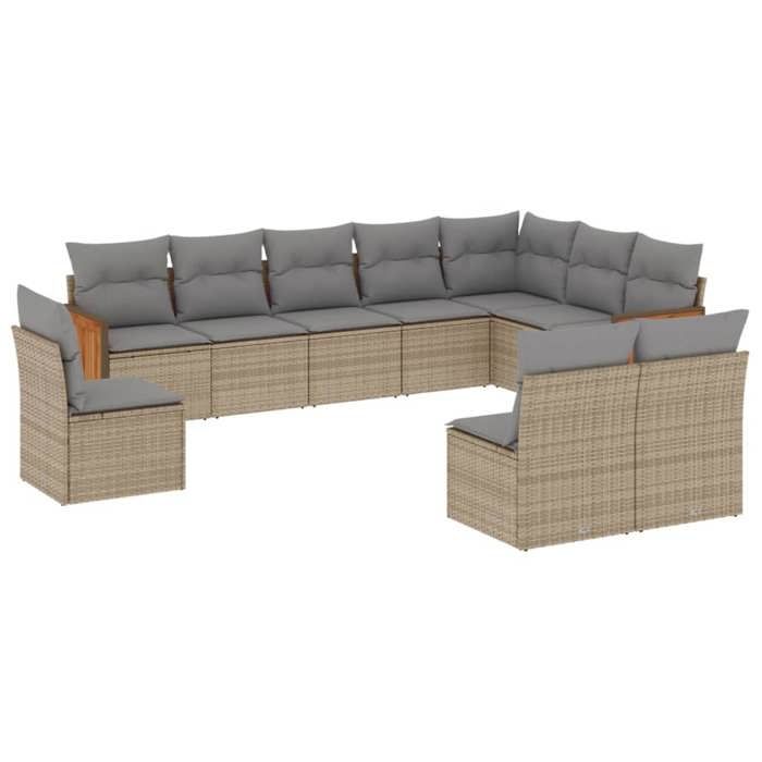 VidaXL Salon de Jardin avec Coussins 10 pcs, Canapés de Terrasse, Ensemble de Meubles de Patio, Mobilier d'Extérieur, Beige 3227753