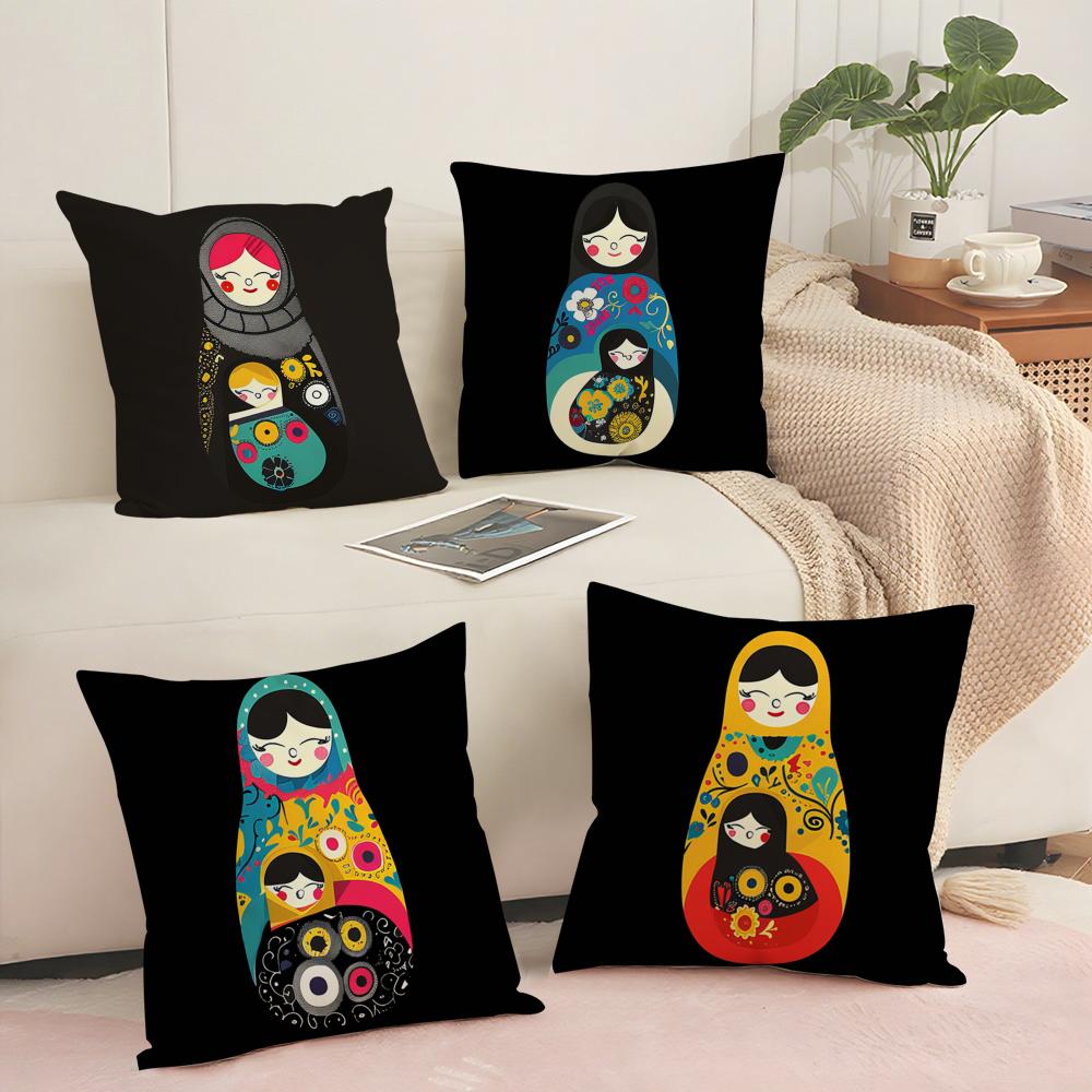 Matryoshka Doll Russia Art Cushion Cover Soft Short Plush Pillow Cover Smooth Cozy Texture Aesthetic Cushion Case Home Decor