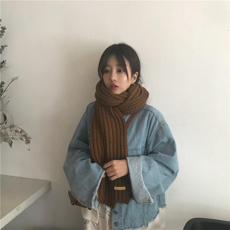 Coarse Knitted Scarf Women's Winter Korean Versatile Thick Warm Scarf Student Solid Color Scarf