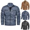 Men's Denim Jacket Big Size Solid Causal Washed Leather Jacket With Stand Collar
