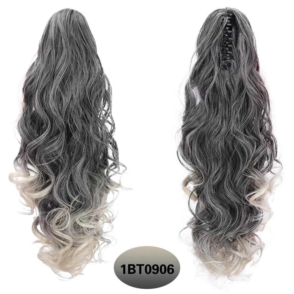 XINRAN Synthetic Long Wavy Brown With Golden Highlights Ponytails Hair Extension Claw Drawstring Ponytails For Women Daily Wear