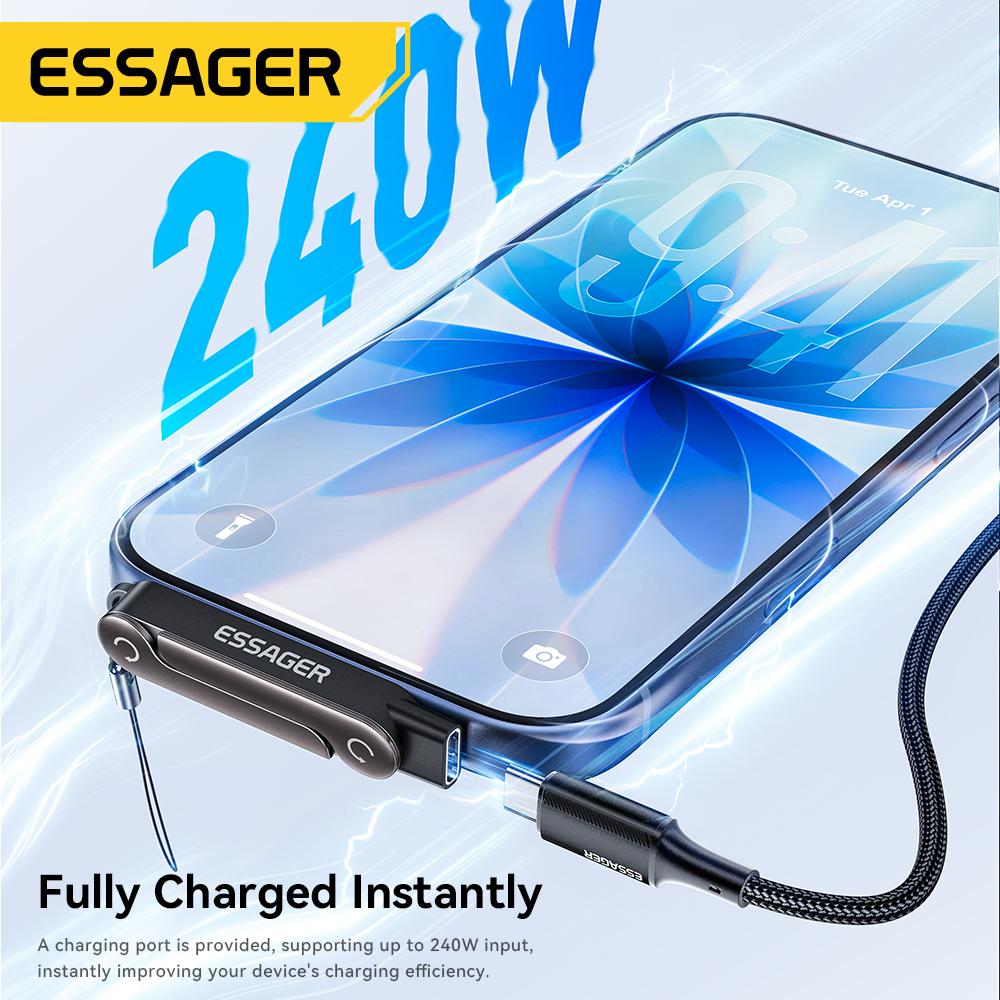 Essager Type-C OTG Adapter 240W Fast Charging Data Converter for iPhone 17 Macbook Pro Xiaomi 90 Degree Foldable Elbow Adapter 3