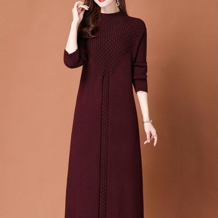 Длинный свитер Женское платье длиной до колена Осенне-зимнее платье Женский вязаный свитер свободного кроя Пуловер