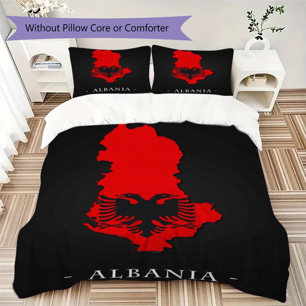 Republic of Albania Pattern Bedding uilt Set uilt Cover Pillowcase Home Decoration Birthday Gift (1 * duvet cover + 2 * pillowcase without core)