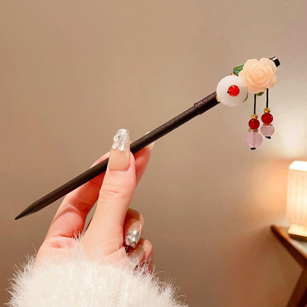 Wooden Flower Hair Forks Handmade Hairpin Chopstick Hair Ornament Hanfu Hair Bun Wedding
