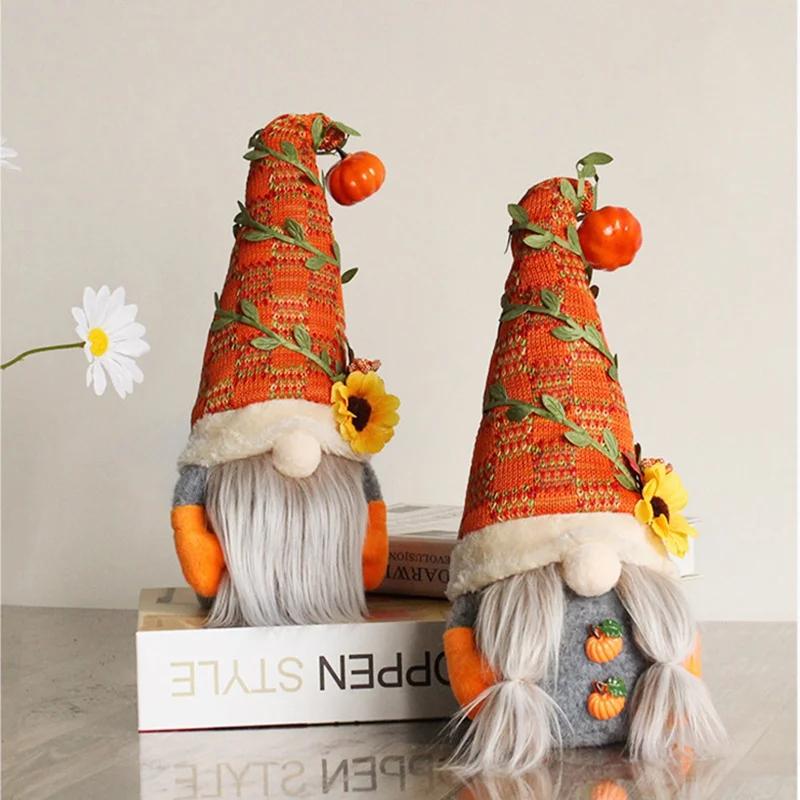 Fall Gnome Pumpkin Sunflower Mini Doll Dwarf Plush Ornaments for Christmas Autumn Thanksgiving Decor Gifts Halloween